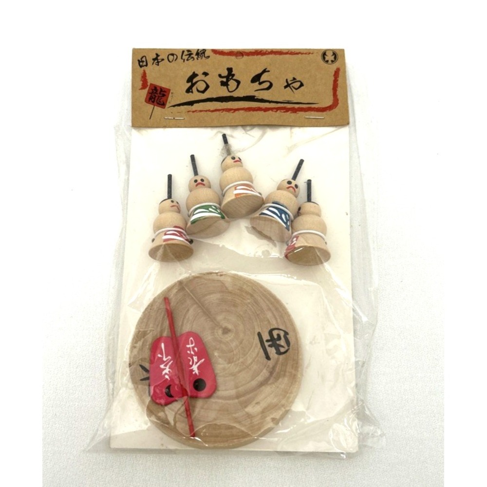 Japanese Sumo Koma Spinning Tops Wooden Toy Game Complete Set